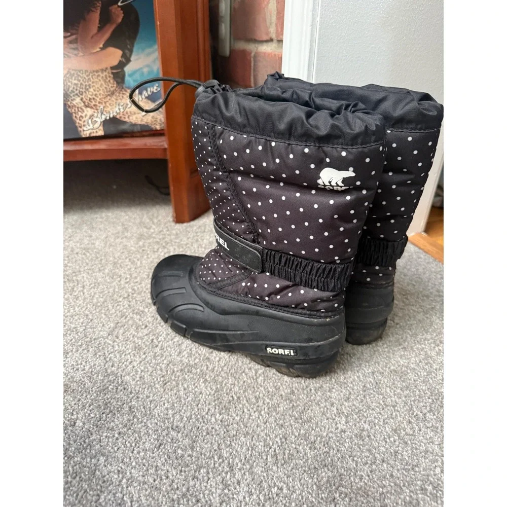 Sorel Kids Flurry Polka Dot Winter Snow Boots Black White Size 3